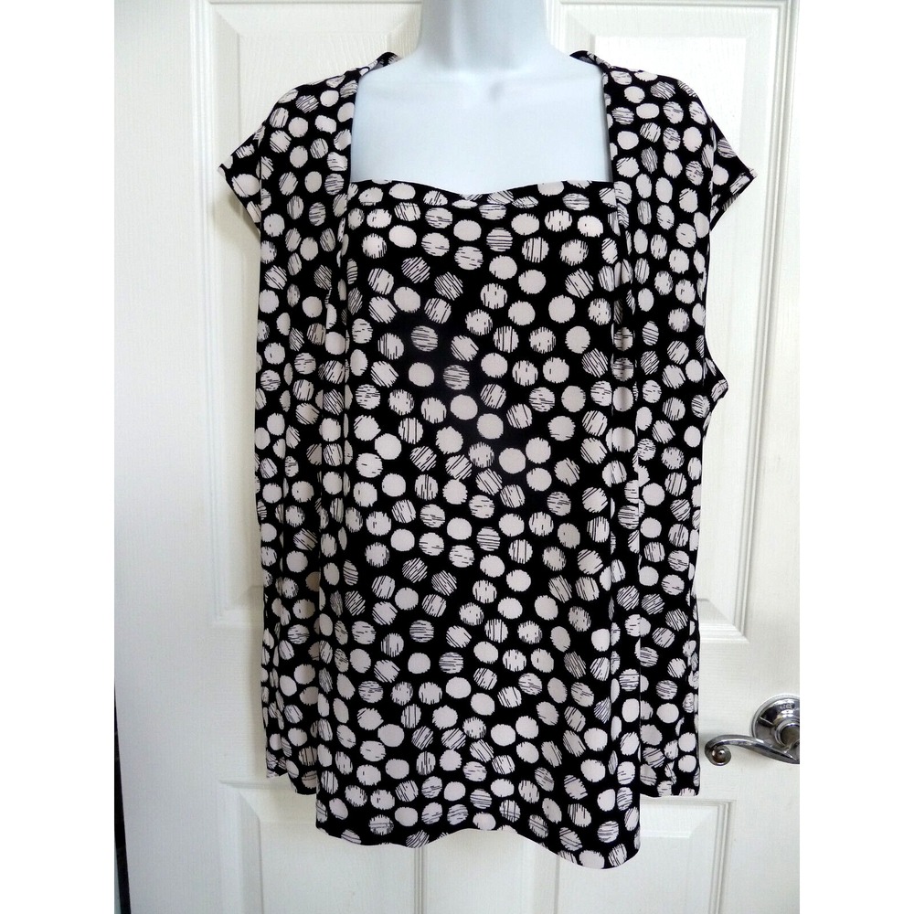 **KASPER Plus Sz 2X Sleeveless Square Neck Blouse Polka Dot Career Office**